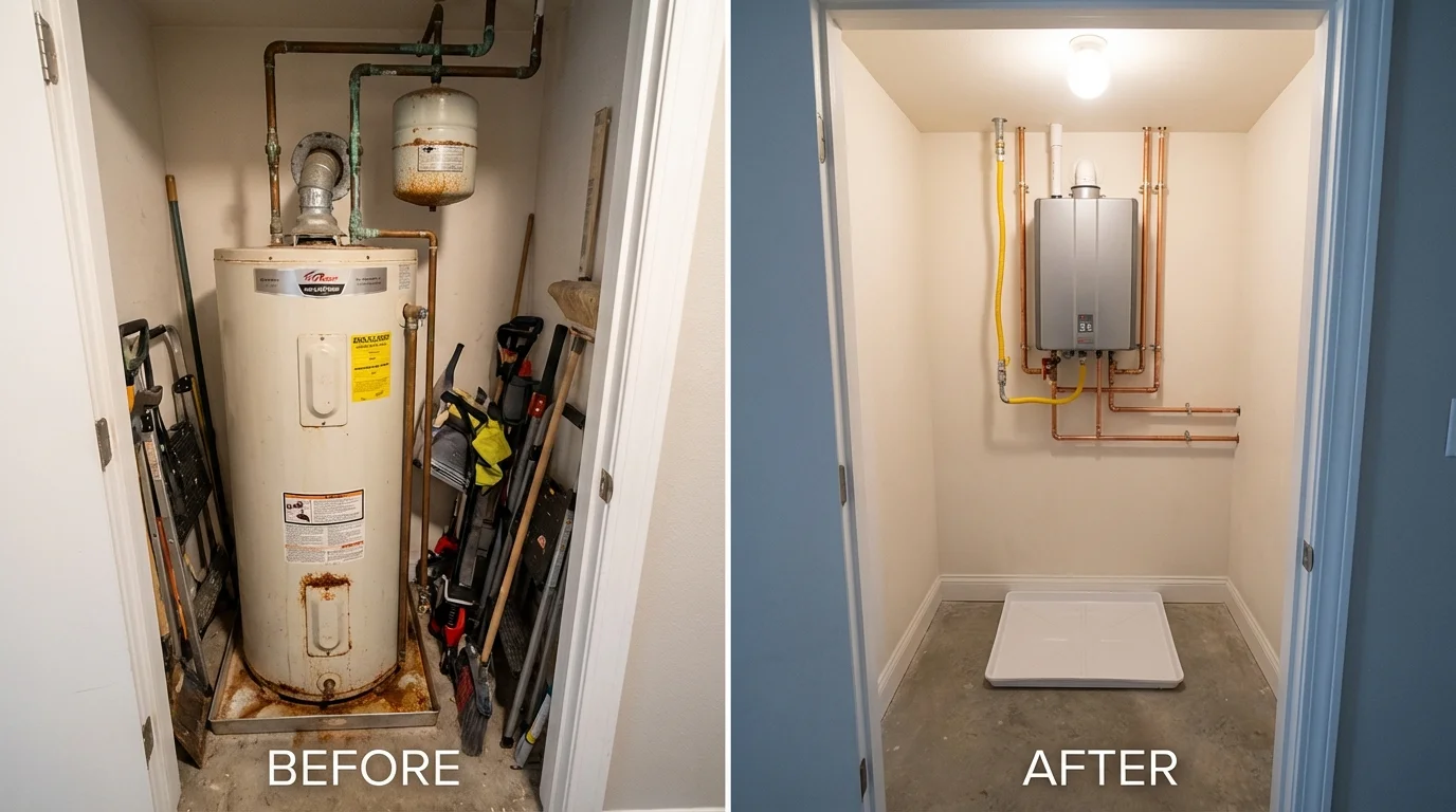 Tank water heater versus wall-mounted tankless unit comparison for Hagaman, NY homeowners