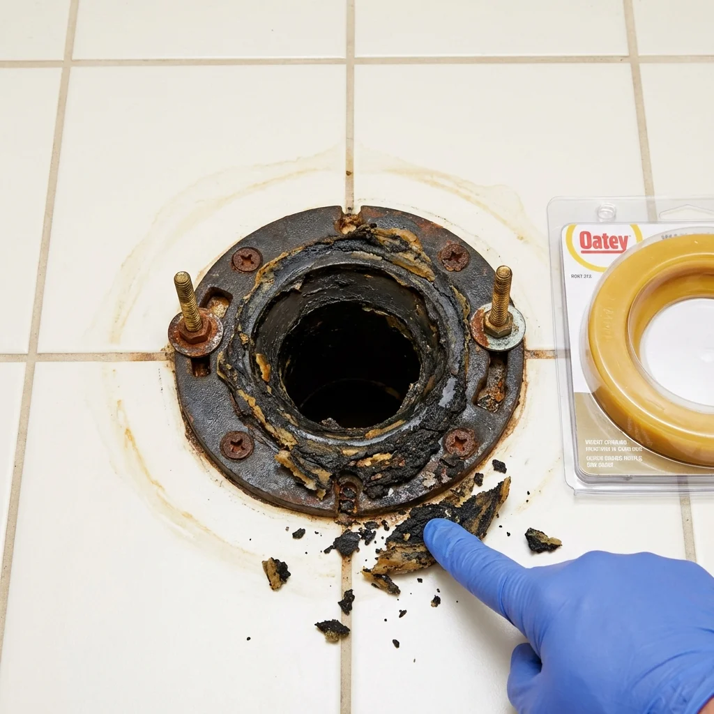 Failed wax ring showing water seepage at the base of a toilet in a Hagaman, NY home