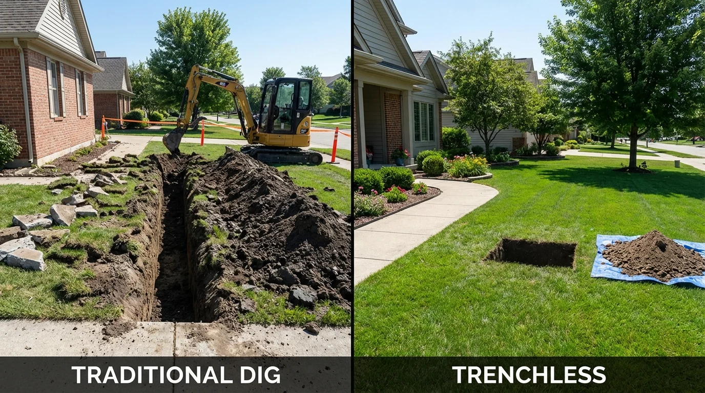 Trenchless sewer repair with minimal yard damage versus traditional excavation in Hagaman, NY